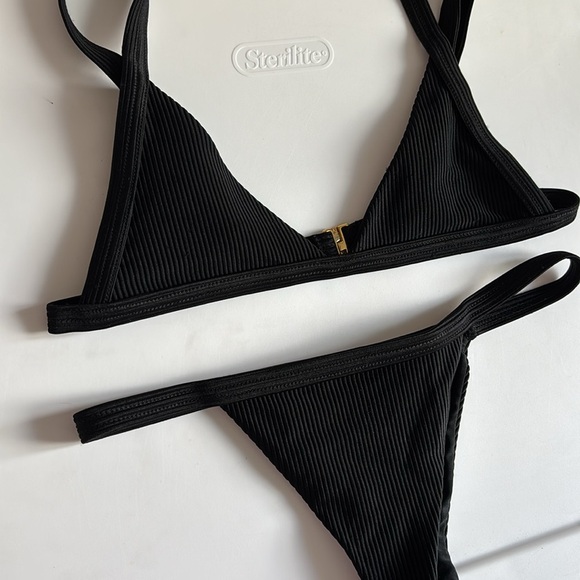 New MishMish Black Ribbed Bikini Set size Small - Picture 2 of 5